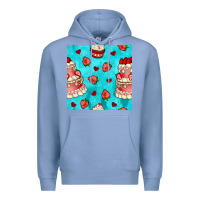 Colony Blue valentines day cake and strawberries seamless pattern Premium Hoodie - BundleAndBundleShop
