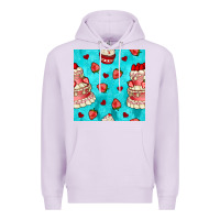 Lilac valentines day cake and strawberries seamless pattern Premium Hoodie - BundleAndBundleShop