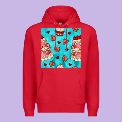 Valentines Day Cake And Strawberries Seamless Pattern Premium Hoodie Designed By Bundleandbundleshop