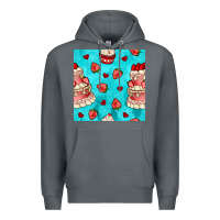 Rock valentines day cake and strawberries seamless pattern Premium Hoodie - BundleAndBundleShop