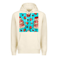 Tofu valentines day cake and strawberries seamless pattern Premium Hoodie - BundleAndBundleShop