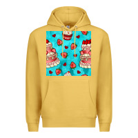 Antique Gold valentines day cake and strawberries seamless pattern Premium Hoodie - BundleAndBundleShop