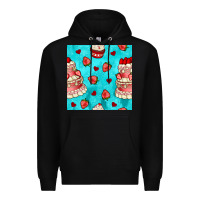 Black valentines day cake and strawberries seamless pattern Premium Hoodie - BundleAndBundleShop