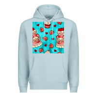 Blue Mist valentines day cake and strawberries seamless pattern Premium Hoodie - BundleAndBundleShop