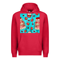 Cardinal valentines day cake and strawberries seamless pattern Premium Hoodie - BundleAndBundleShop
