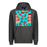 Charcoal Heather valentines day cake and strawberries seamless pattern Premium Hoodie - BundleAndBundleShop