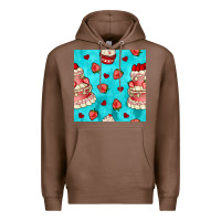 Chestnut valentines day cake and strawberries seamless pattern Premium Hoodie - BundleAndBundleShop