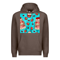 Coffee valentines day cake and strawberries seamless pattern Premium Hoodie - BundleAndBundleShop