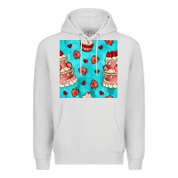 Dove Grey valentines day cake and strawberries seamless pattern Premium Hoodie - BundleAndBundleShop