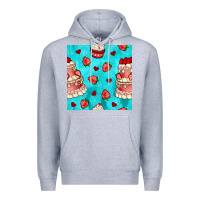 Heather Grey valentines day cake and strawberries seamless pattern Premium Hoodie - BundleAndBundleShop