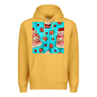 Mustard valentines day cake and strawberries seamless pattern Premium Hoodie - BundleAndBundleShop