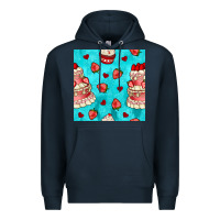 Navy valentines day cake and strawberries seamless pattern Premium Hoodie - BundleAndBundleShop