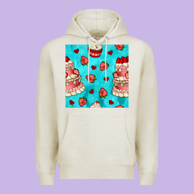 Valentines Day Cake And Strawberries Seamless Pattern Premium Hoodie Designed By Bundleandbundleshop