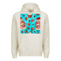 Oatmeal Heather valentines day cake and strawberries seamless pattern Premium Hoodie - BundleAndBundleShop