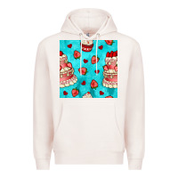 Pale Pink valentines day cake and strawberries seamless pattern Premium Hoodie - BundleAndBundleShop