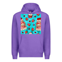 Purple valentines day cake and strawberries seamless pattern Premium Hoodie - BundleAndBundleShop