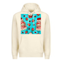 Sandshell valentines day cake and strawberries seamless pattern Premium Hoodie - BundleAndBundleShop