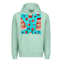 Seafoam valentines day cake and strawberries seamless pattern Premium Hoodie - BundleAndBundleShop