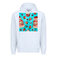 White valentines day cake and strawberries seamless pattern Premium Hoodie - BundleAndBundleShop