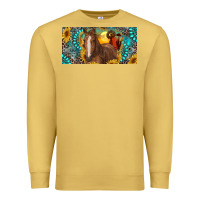 Antique Gold horse and desert with sunflowers gemstone Premium Sweatshirt - RanaPortraitStore