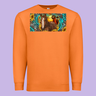 Premium Sweatshirt horse and desert with sunflowers gemstone