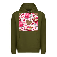 Army Green valentines day milkshake seamless pattern Premium Hoodie - BundleAndBundleShop