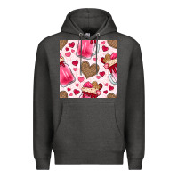 Charcoal Heather valentines day milkshake seamless pattern Premium Hoodie - BundleAndBundleShop