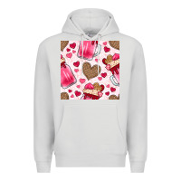 Dove Grey valentines day milkshake seamless pattern Premium Hoodie - BundleAndBundleShop
