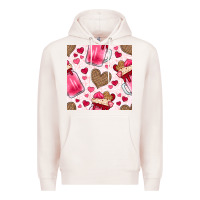 Pale Pink valentines day milkshake seamless pattern Premium Hoodie - BundleAndBundleShop