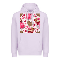 Lilac valentines day milkshake seamless pattern Premium Hoodie - BundleAndBundleShop