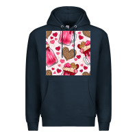 Navy valentines day milkshake seamless pattern Premium Hoodie - BundleAndBundleShop