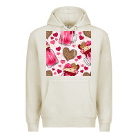 Oatmeal Heather valentines day milkshake seamless pattern Premium Hoodie - BundleAndBundleShop