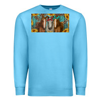 Ocean Blue horses with leopard and sunflowers Premium Sweatshirt - RanaPortraitStore
