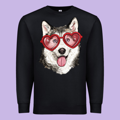 Premium Sweatshirt husky with love glasses