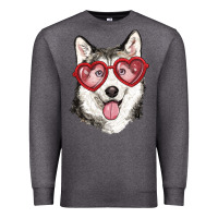 Charcoal Heather husky with love glasses Premium Sweatshirt - RanaPortraitStore