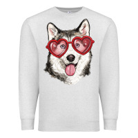 Oatmeal Heather husky with love glasses Premium Sweatshirt - RanaPortraitStore