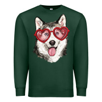 Sports Green husky with love glasses Premium Sweatshirt - RanaPortraitStore