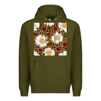 Army Green valentines day daisy and leopard seamless pattern Premium Hoodie - BundleAndBundleShop