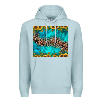 Blue Mist leopard turquoise sunflower Premium Hoodie - JahusDesignShop