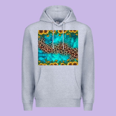 Leopard Turquoise Sunflower Premium Hoodie Designed By Jahusdesignshop