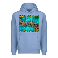 Colony Blue leopard turquoise sunflower Premium Hoodie - JahusDesignShop