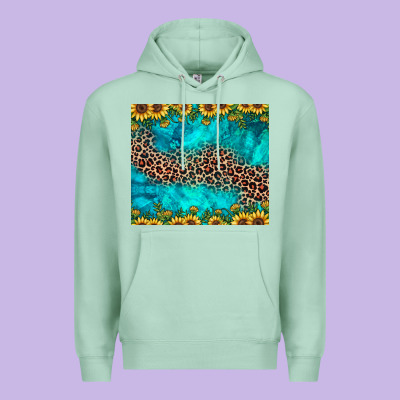 Leopard Turquoise Sunflower Premium Hoodie Designed By Jahusdesignshop