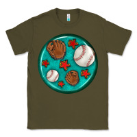 Army Green baseball with sunflower round earrings Classic Tee - BundleAndBundleShop