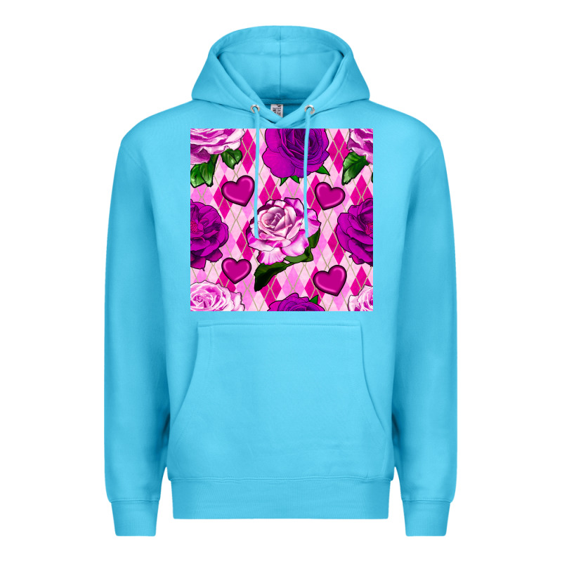 Valentines Day Roses And Diamond Plaid Seamless Pattern Premium Hoodie by BundleAndBundleShop | Teevron
