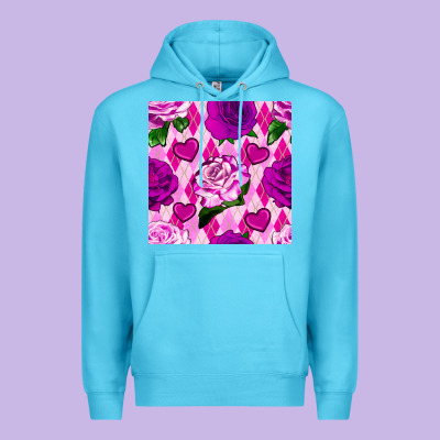 Valentines Day Roses And Diamond Plaid Seamless Pattern Premium Hoodie Designed By Bundleandbundleshop