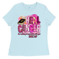 Baby Blue heal cancer for nothing is impossible with god Ladies Tee - BarkalooDesign