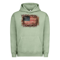 Pigment Oil Green Old Leopard American Flag Frame Urban Hoodie - Bettercallsaul
