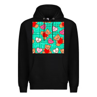 Black valentines day teddy bears and cookies seamless pattern Premium Hoodie - BundleAndBundleShop