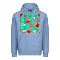 Colony Blue valentines day teddy bears and cookies seamless pattern Premium Hoodie - BundleAndBundleShop