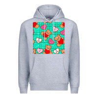 Heather Grey valentines day teddy bears and cookies seamless pattern Premium Hoodie - BundleAndBundleShop